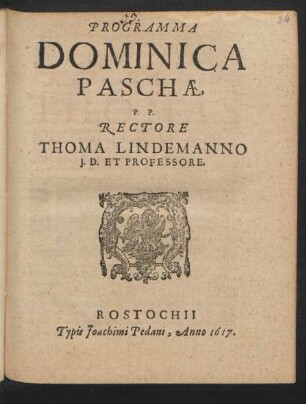 Programma Dominica Paschae : [ ... ipsa Dominica Paschatos, Anno 1617.]
