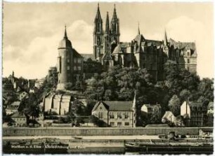 Meißen. Albrechtsburg u. Dom - Elbe mit Schleppzug