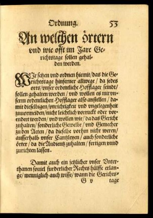An welchen örtern und wie offt im Jare Gerichtstage sollen gehalden werden.