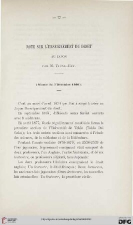 2.Ser. 1.1880: Note sur l'enseignement du droit au Japon