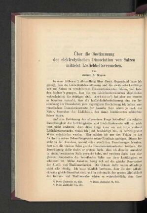 Über die Bestimmung der elektrolytischen Dissociation von Salzen mittelst Löslichkeitsversuchen.