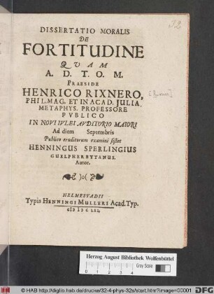 Dissertatio Moralis De Fortitudine