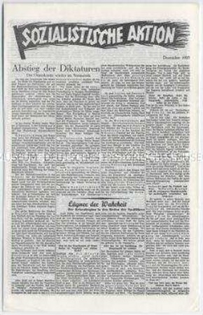 Sozialdemokratisches Exil-Blatt "Sozialistische Aktion" u.a. über Wahlen in verschiedenen europäischen Ländern und zur wirtschaftlichen Lage in Deutschland