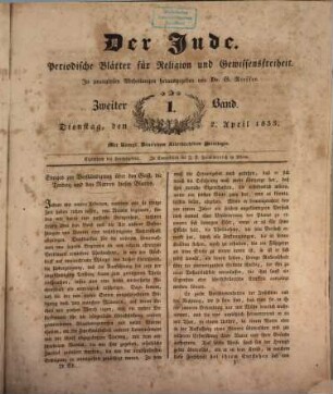 Der Jude : ein Journal für Gewissens-Freiheit. 2, 2. 1833
