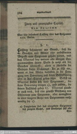 Zwey und zwanzigstes Capitel. Vom Epigramm
