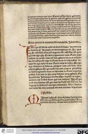 Postilla. Miserunt Iudei... Ante initium illius evangelii habetur Luc iii quod anno Christi xv...