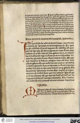 Postilla. Miserunt Iudei... Ante initium illius evangelii habetur Luc iii quod anno Christi xv...