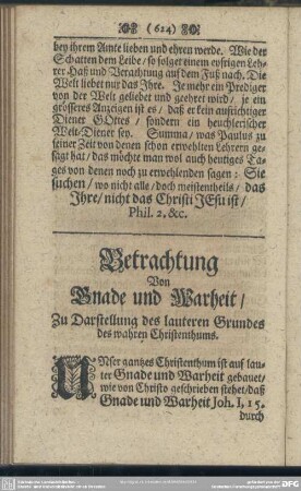 [3.] Betrachtung Von Gnade und Warheit, Zu Darstellung des lauteren Grundes des wahren Christenthums