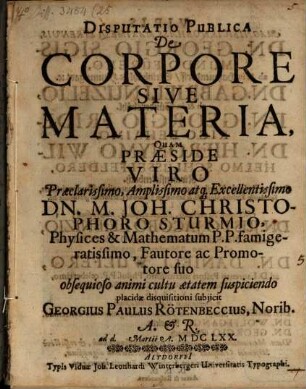 Disputatio publica de corpore sive materia