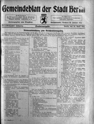 Sonderausgabe, 30. April 1923