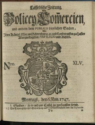 Nro. XLV, Montags, den 6. Nov. 1747