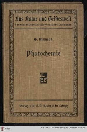 Band 227: Aus Natur und Geisteswelt: Sammlung wissenschaftlich-gemeinverständlicher Darstellungen: Photochemie