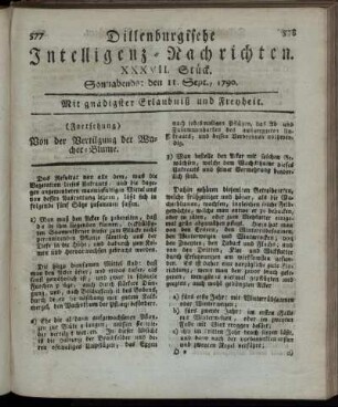 XXXVII. Stück. Sonnabends: den 11. Sept., 1790.