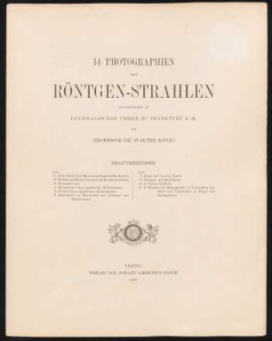 Vierzehn Photographien mit Röntgen-Strahlen : aufgenommen im Physikalischen Verein zu Frankfurt a. M.