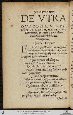 Quæstiones De Utraque Copia, Verborum et Rerum