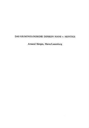 Das Kriminologische Denken Hans von Hentigs