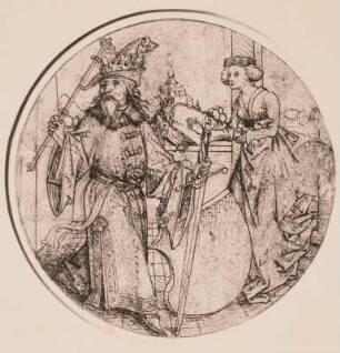 König und Königin mit Wappenschild
