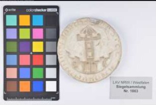 Siegler: Nienborg, Burgmannschaft Überlieferungsart: Nachbildung. Stoff: Gips Farbe: weiß Form: rund. Durchmesser: 70 Art: Typ: Umschrift: