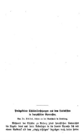 Preisgekrönte Schülerübersetzung aus dem Lateinischen in französischen Gymnasien