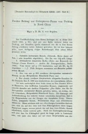 Zweiter Beitrag zur Coleopteren-Fauna von Pecking in Nord-China