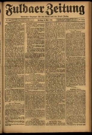 Erste Ausgabe vom Freitag, den 06. Mai 1921.