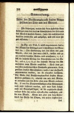 Anmerkung. Ueber den Berührungspunkt beyder Atmosphären der Erde und des Mondes.