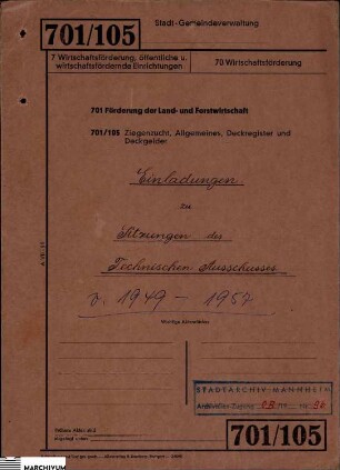 Einladungen zu Sitzungen des Technischen Ausschusses