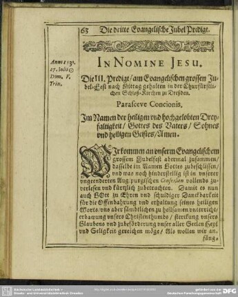 Die dritte Evangelische Jubel Predigt