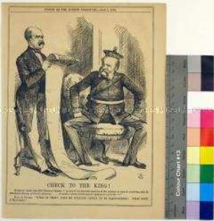 Karikatur aus dem "Punch" auf den preußischen Kanzler Otto von Bismarck und Wilhelm I. König von Preußen anlässlich einer Petition Kölner Bürger gegen den Deutschen Krieg (in englischer Sprache)