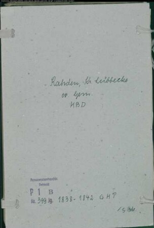 Kirchenbuchduplikat der evangelischen Gemeinde Rahden, Kreis Lübbecke (GHT 1838-1842) (Gemeinde: Evangelische Gemeinde Rahden)