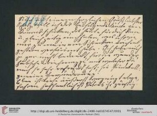 Briefwechsel Theodor Mommsen und Marie Mommsen geb. Reimer: Postkarte von Marie Mommsen an Theodor Mommsen