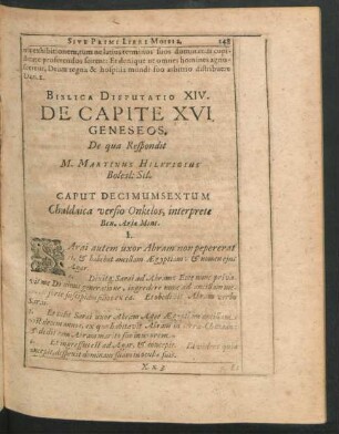 Biblica Disputatio XIV. De Capite XVI Geneseos. De qua Respondit M. Martinus Hilwigius