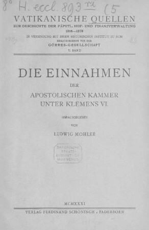 Die Einnahmen der apostolischen Kammer unter Klemens VI.