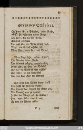 Preis des Schöpfers.