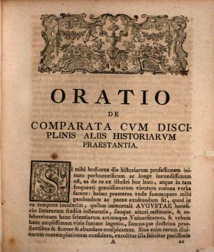 Ioan. Bapt. de Gasparis Oratio de comparata cum disciplinis aliis historiarum praestantia