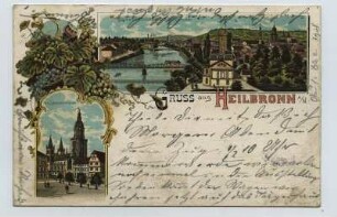 Mehrbildkarte, 2 Motive: Neckaransicht mit Götzenturm, Kilianskirche