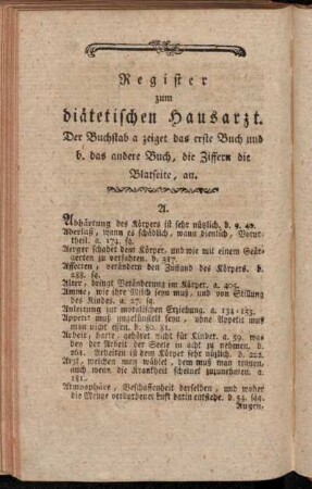 Register zum diätetischen Hausarzt.