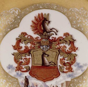 Koppchen und Unterschale mit unbekanntem Wappen und Hafenszenen — Unterschale