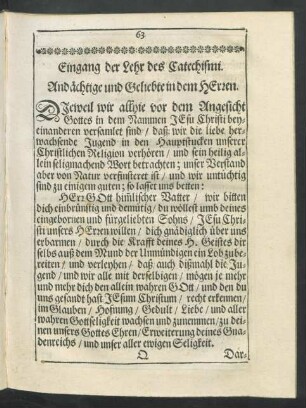 Eingang der Lehr des Catechismi.