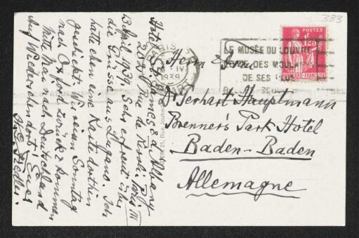 Brief von Hermann Georg Fiedler an Margarete Hauptmann und Gerhart Hauptmann