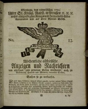 No. 12. Montags, den 22ten März 1751.