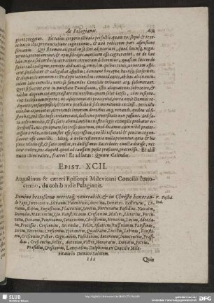 Epist. XCII. Augustinus & caeteri Episcopi Milevitani Concilii Innocentio, de cohibendis Pelagianis