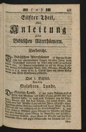 Eilfter Theil, Oder Anleitung zu den Biblischen Alterthümern