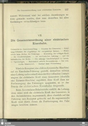 VII. Die Gesammtanordnung einer elektrischen Eisenbahn