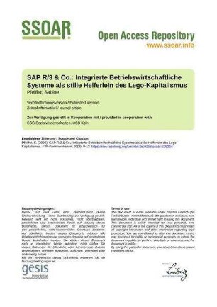SAP R/3 & Co.: Integrierte Betriebswirtschaftliche Systeme als stille Helferlein des Lego-Kapitalismus