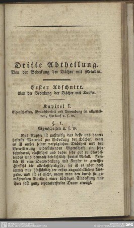 Dritte Abtheilung. Von der Bedeckung der Dächer mit Metallen