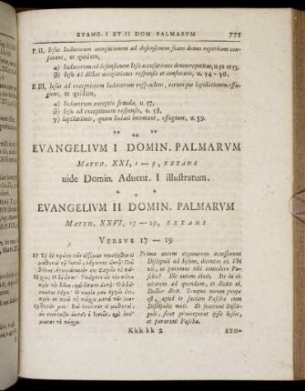 Evangelium I Dom. Palmarum, Matth. XXI, 1 - 9, Extans ; Evangelium II Dom. Palmarum, Matth. XXVI, 17 - 29, Extans