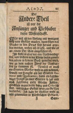 81-138, Der Andere Theil ist vor die Anfänger und Liebhaber dieser Wissenschaft.