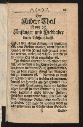 81-138, Der Andere Theil ist vor die Anfänger und Liebhaber dieser Wissenschaft.