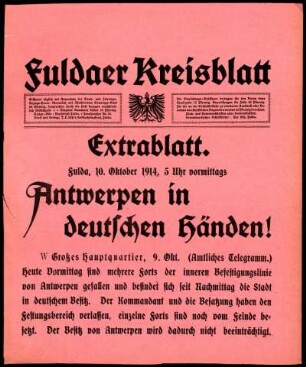 Erste Ausgabe vom Samstag, den 10. Oktober 1914.